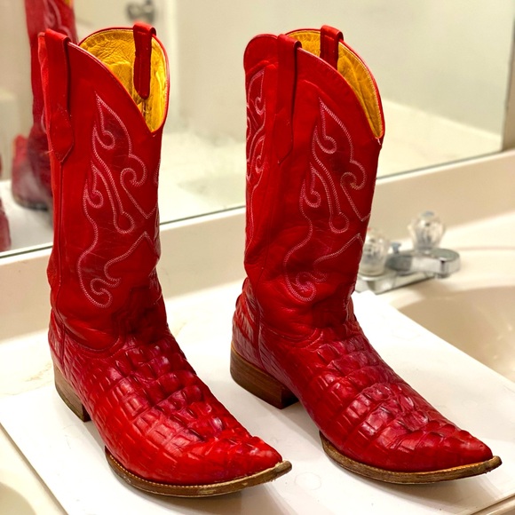 Los Altos Men's Red Genuine Caiman Tail Boots main image 1
